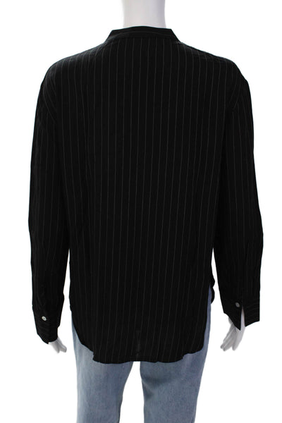 Vince Womens Stripe Print Long Sleeve Round Neck Button Down Shirt Black Size XS
