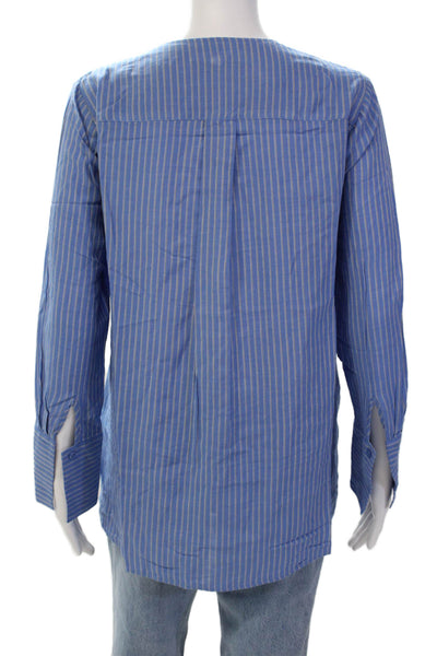 BCBGMAXAZRIA Womens Stripe Printed Long Sleeve Step Hem Wrap Blouse Blue Size S