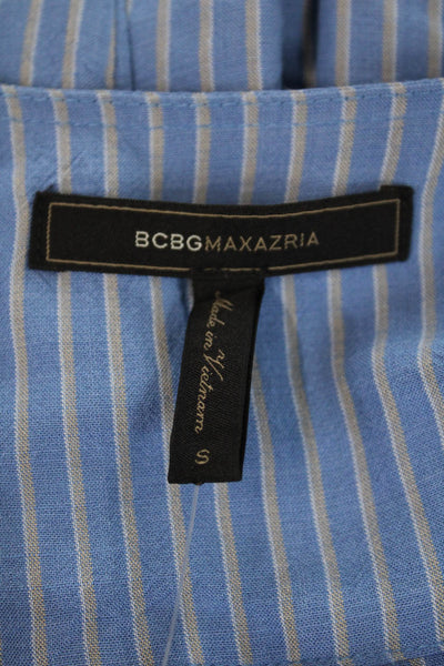 BCBGMAXAZRIA Womens Stripe Printed Long Sleeve Step Hem Wrap Blouse Blue Size S
