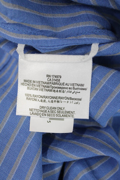 BCBGMAXAZRIA Womens Stripe Printed Long Sleeve Step Hem Wrap Blouse Blue Size S