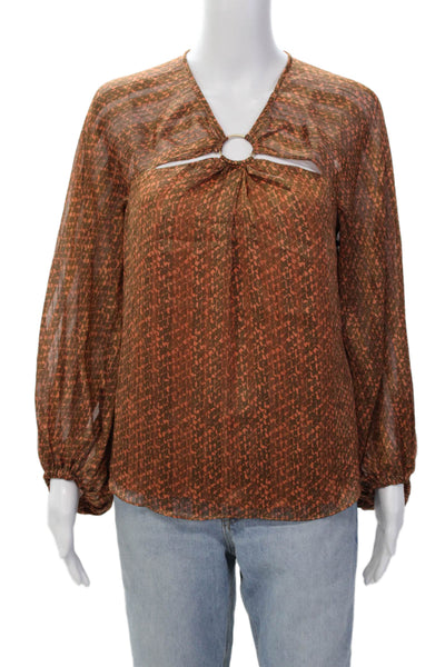 Bailey 44 Womens Satin Abstract Printed Gold Tone Hardware Blouse Coral Size S