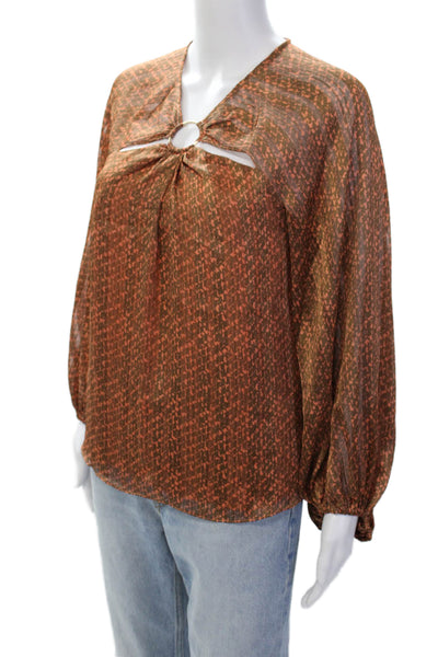 Bailey 44 Womens Satin Abstract Printed Gold Tone Hardware Blouse Coral Size S