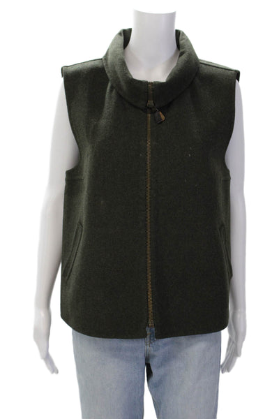 Michael Kors Womens Cowl Neck Zip Up Sleeveless Vest Jacket Green Size L