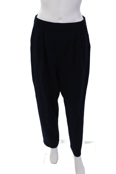 St. John Basics Womens High Rise Pleated Santana Knit Straight Pants Blue Sz 10