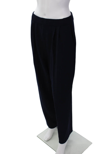 St. John Basics Womens High Rise Pleated Santana Knit Straight Pants Blue Sz 10