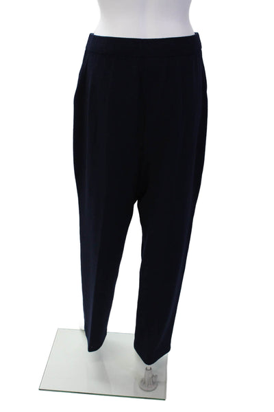 St. John Basics Womens High Rise Pleated Santana Knit Straight Pants Blue Sz 10