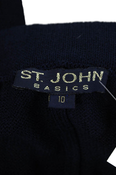 St. John Basics Womens High Rise Pleated Santana Knit Straight Pants Blue Sz 10