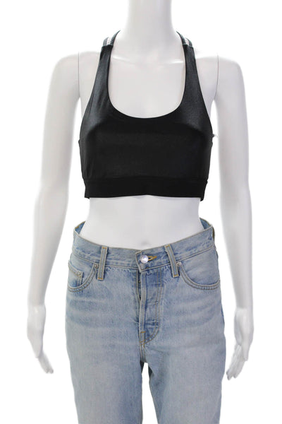 Koral Womens Mesh Net Scoop Neck Elastic Sleeveless Sports Bra Black Size S
