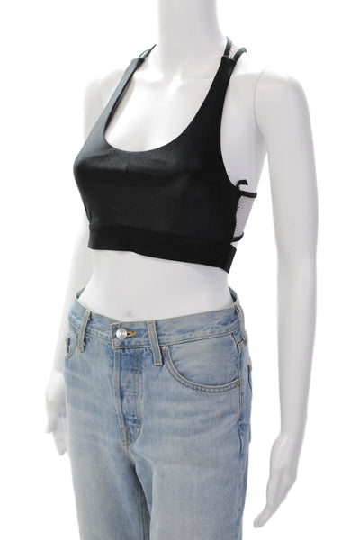 Koral Womens Mesh Net Scoop Neck Elastic Sleeveless Sports Bra Black Size S