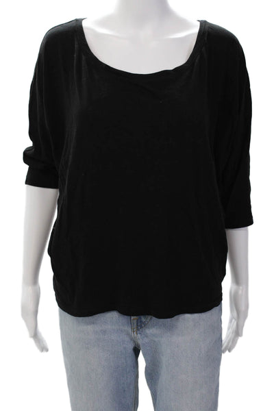Vince Womens 3/4 Sleeve Scoop Neck Oversized Tee Shirt Black Cotton Size XS