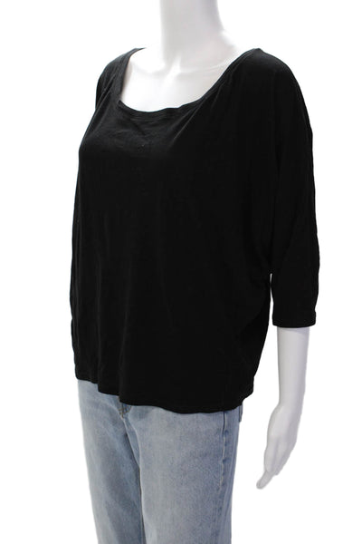 Vince Womens 3/4 Sleeve Scoop Neck Oversized Tee Shirt Black Cotton Size XS