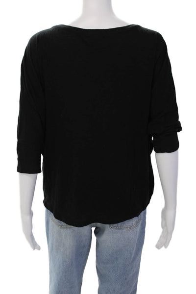 Vince Womens 3/4 Sleeve Scoop Neck Oversized Tee Shirt Black Cotton Size XS