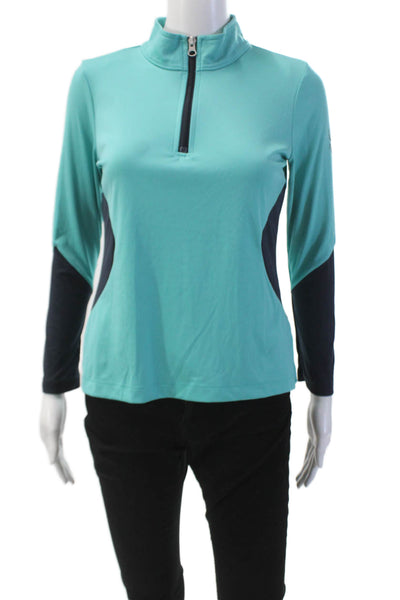 Spyder Womens Textured Cotton Long Sleeve Half Zip Athletic Top Blue Size L