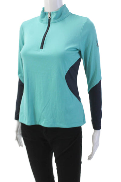 Spyder Womens Textured Cotton Long Sleeve Half Zip Athletic Top Blue Size L
