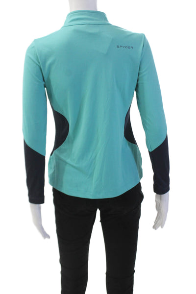 Spyder Womens Textured Cotton Long Sleeve Half Zip Athletic Top Blue Size L