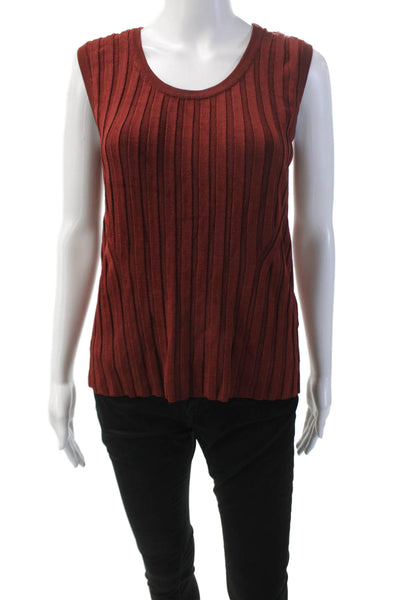 BOSS Womens Scoop Neck Ribbed Knit Sleeveless Tank Top Rust Brown Size S