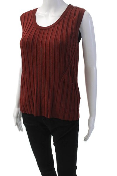 BOSS Womens Scoop Neck Ribbed Knit Sleeveless Tank Top Rust Brown Size S