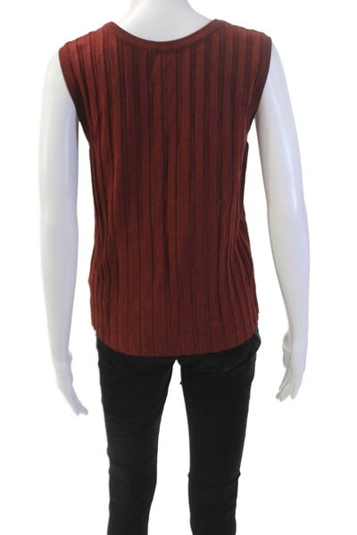 BOSS Womens Scoop Neck Ribbed Knit Sleeveless Tank Top Rust Brown Size S