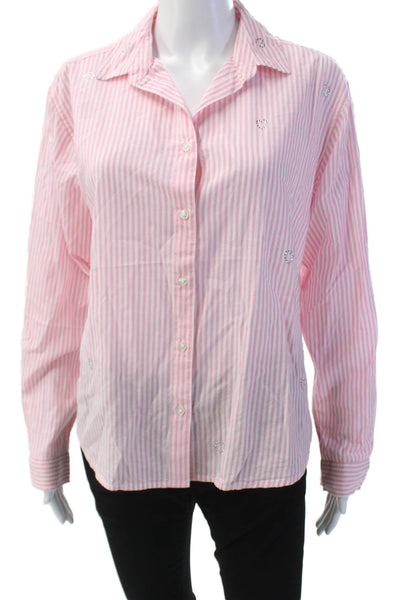 BeachLunchLounge Womens Cotton Long Sleeve Button Stripe Blouse Pink Size S