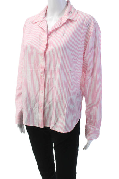 BeachLunchLounge Womens Cotton Long Sleeve Button Stripe Blouse Pink Size S