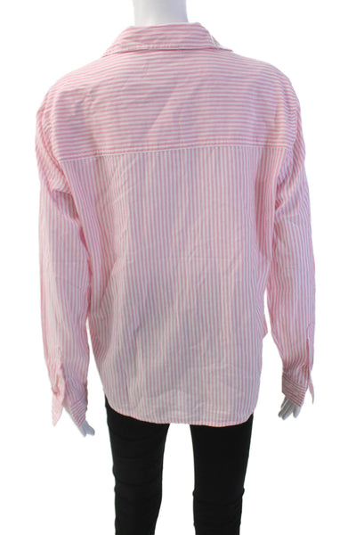 BeachLunchLounge Womens Cotton Long Sleeve Button Stripe Blouse Pink Size S