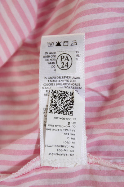 BeachLunchLounge Womens Cotton Long Sleeve Button Stripe Blouse Pink Size S