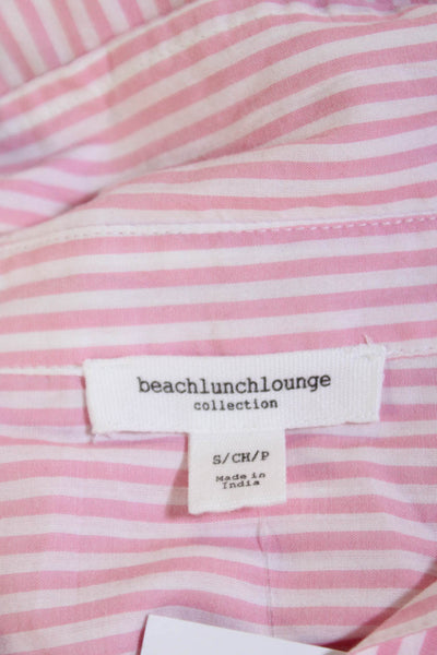 BeachLunchLounge Womens Cotton Long Sleeve Button Stripe Blouse Pink Size S