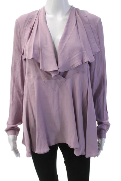 Erika Cavallini Womens Silk Long Sleeve V-neck Lined Sleek Blouse Purple Size EU