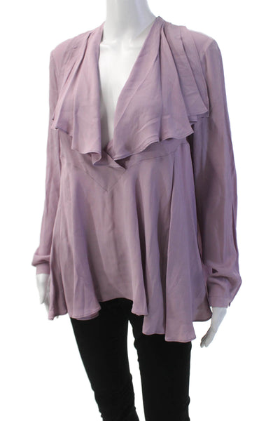 Erika Cavallini Womens Silk Long Sleeve V-neck Lined Sleek Blouse Purple Size EU