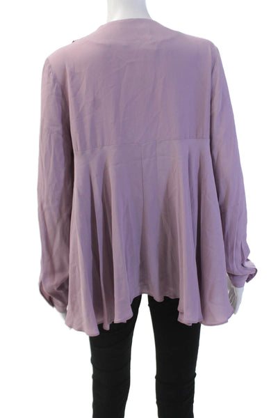 Erika Cavallini Womens Silk Long Sleeve V-neck Lined Sleek Blouse Purple Size EU