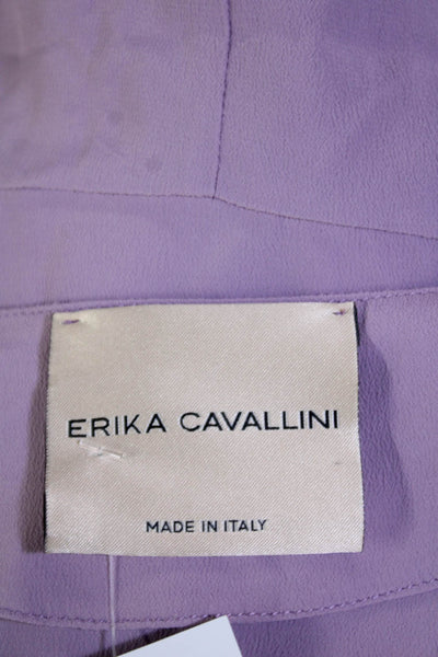 Erika Cavallini Womens Silk Long Sleeve V-neck Lined Sleek Blouse Purple Size EU