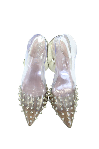 Carvela Womens Studded Pointed Toe Pump Slip-On High Heels Gray Size 11