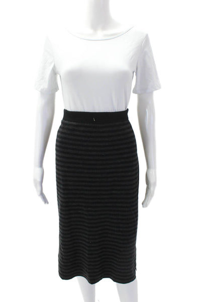 Eileen Fisher Womens Merino Wool Striped Knit Skirt Gray Black Size S