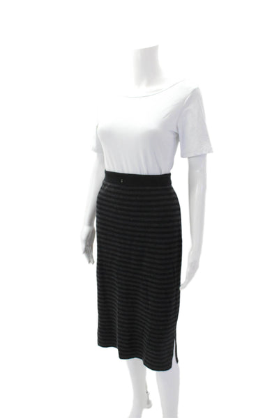 Eileen Fisher Womens Merino Wool Striped Knit Skirt Gray Black Size S