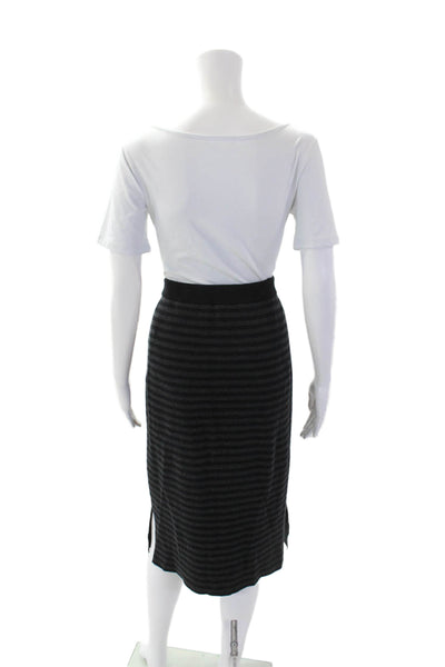 Eileen Fisher Womens Merino Wool Striped Knit Skirt Gray Black Size S