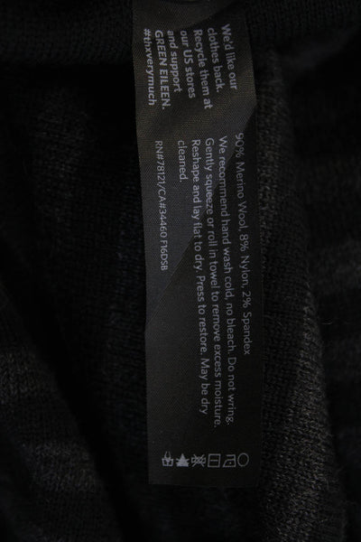Eileen Fisher Womens Merino Wool Striped Knit Skirt Gray Black Size S