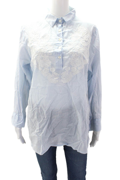 Gretchen Scott Womens Long Sleeves Collared Button Embroidered Shirt Blue Size M