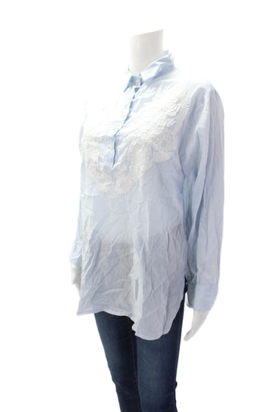Gretchen Scott Womens Long Sleeves Collared Button Embroidered Shirt Blue Size M