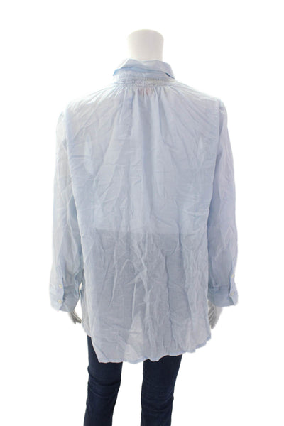 Gretchen Scott Womens Long Sleeves Collared Button Embroidered Shirt Blue Size M