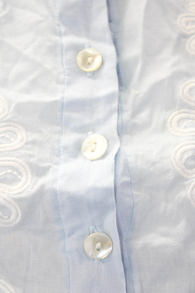 Gretchen Scott Womens Long Sleeves Collared Button Embroidered Shirt Blue Size M