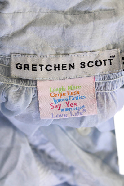 Gretchen Scott Womens Long Sleeves Collared Button Embroidered Shirt Blue Size M