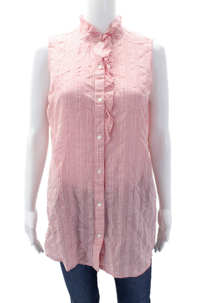 J. Mclaughlin Womens Fletcher Ruffle Sleeveless Button Down Plaid Shirt Size L