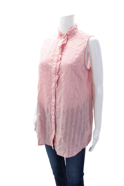 J. Mclaughlin Womens Fletcher Ruffle Sleeveless Button Down Plaid Shirt Size L