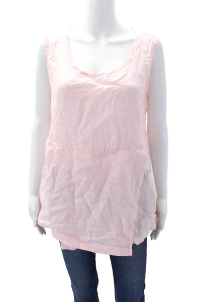 Flax Women's Scoop Neck Sleeveless Wrap Front Linen Blouse Pink Size S