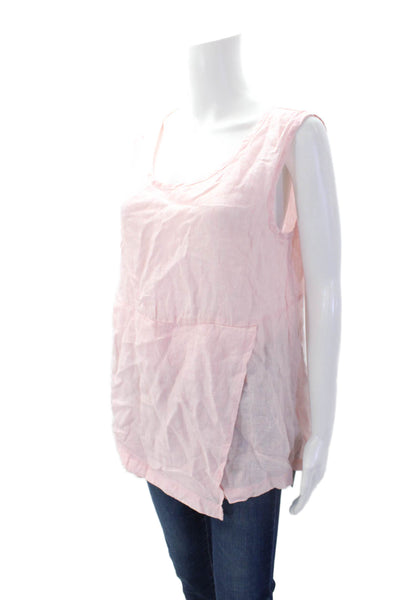 Flax Women's Scoop Neck Sleeveless Wrap Front Linen Blouse Pink Size S