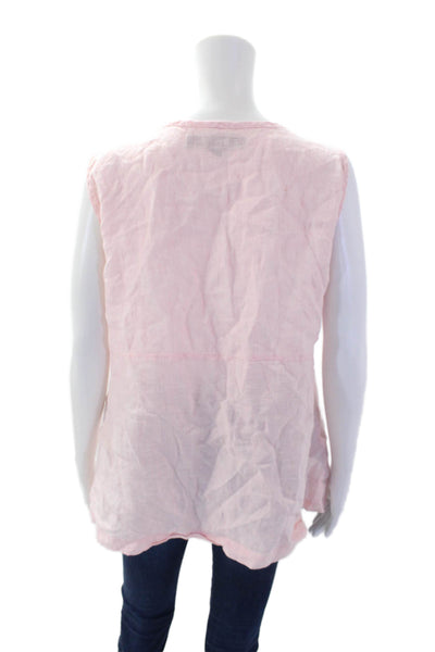 Flax Women's Scoop Neck Sleeveless Wrap Front Linen Blouse Pink Size S