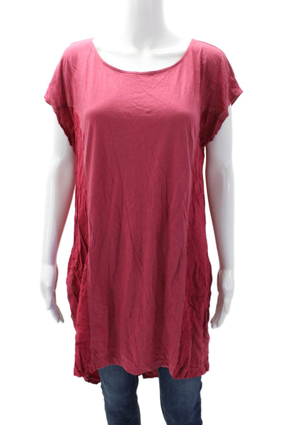 T.LA Women's Round Neck Sleeveless Slit Hi-Lo Hem Tunic Blouse Red Size M