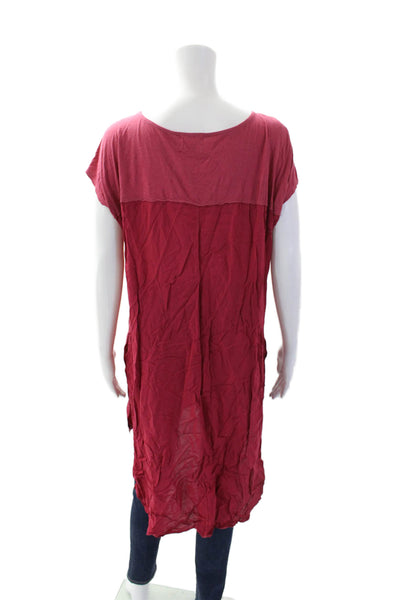 T.LA Women's Round Neck Sleeveless Slit Hi-Lo Hem Tunic Blouse Red Size M