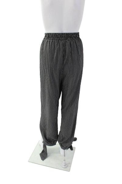 Harlyn Womens Elastic Waist Pull-On Tapered Tie Ankle Pants Black Striped Size L