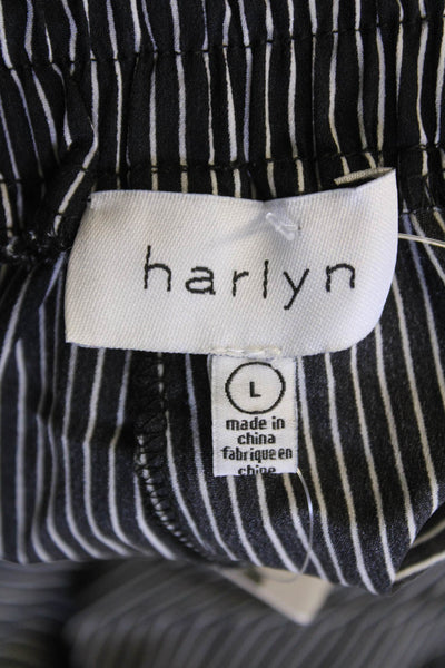 Harlyn Womens Elastic Waist Pull-On Tapered Tie Ankle Pants Black Striped Size L